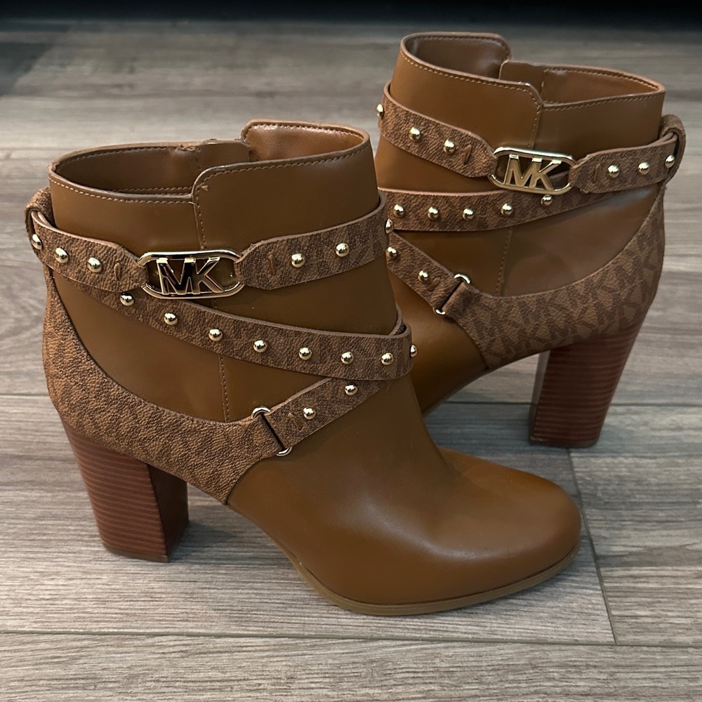 Michael Kors Tan Ankle Booties with Gold Accents